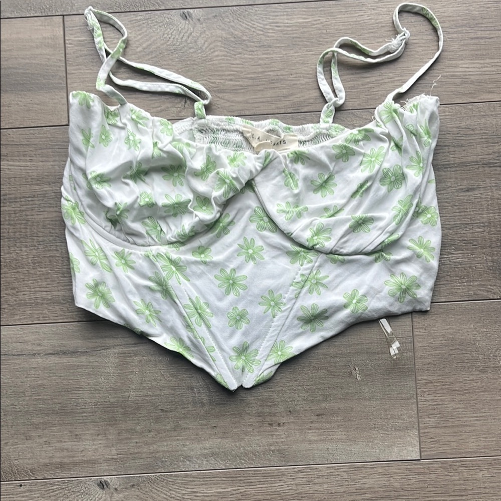 PacSun White and Green Floral Crop Top
